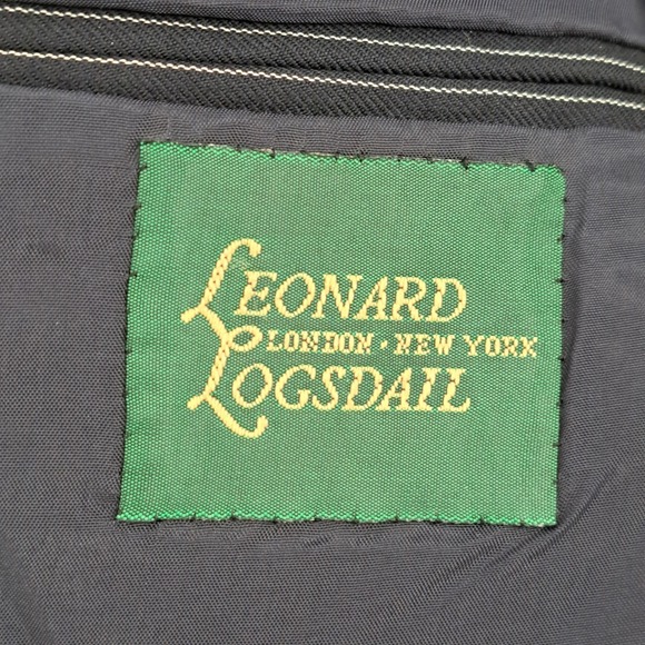 Leonard Logsdail Mens 38L Navy Blue Pinstripe 2 Piece Suit 31x31 Bespoke Style - Picture 10 of 16